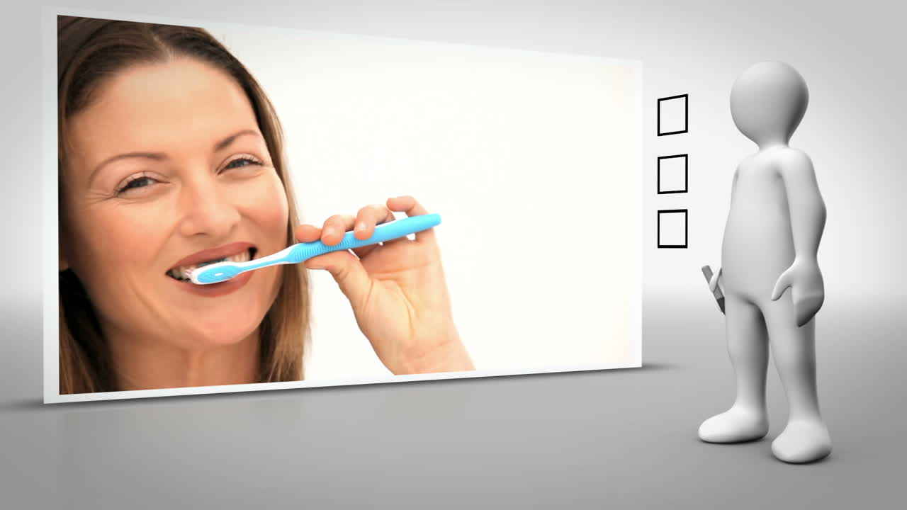 clip de una mujer cepillándose los dientes