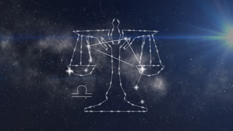 animation of libra star sign on clouds of smoke in background