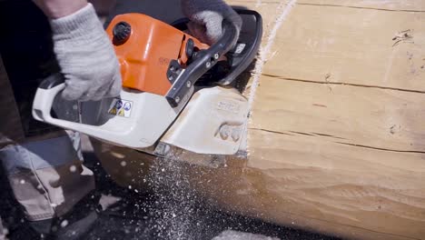 chainsaw cutting a log