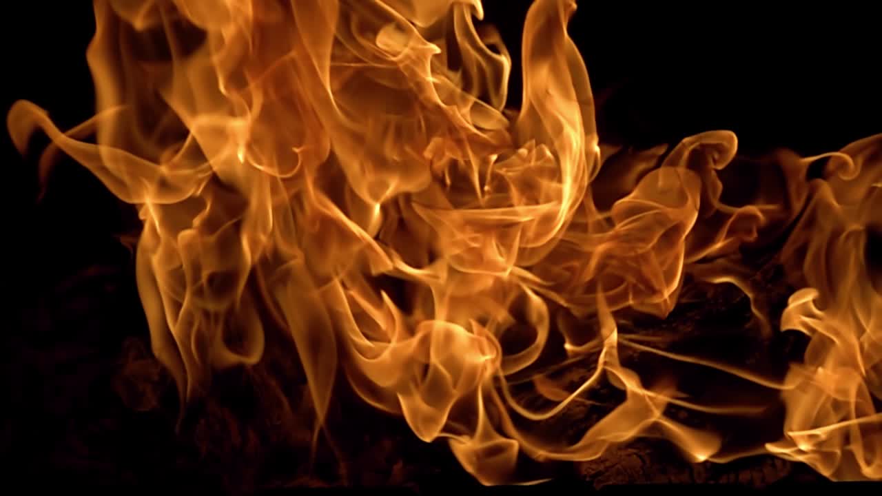 Flames of fire on black background in slow motion