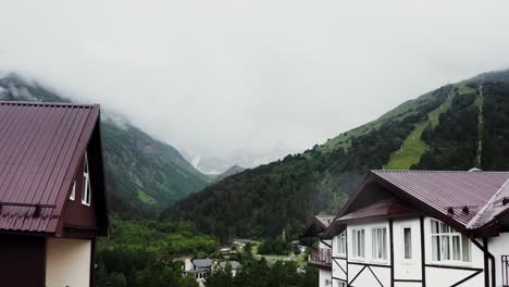 mountain village landscape with fog