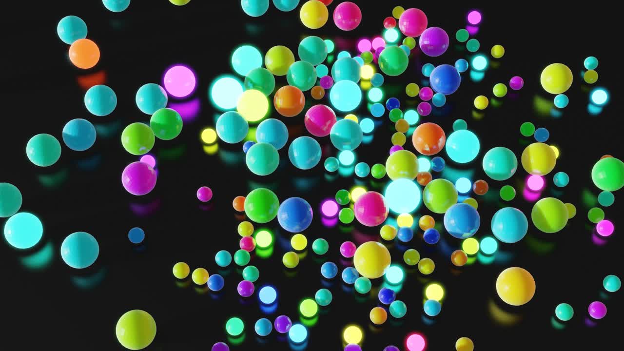 многоцветные волны проходят через шары, как в рождественской гирланде, 3d абстрактный петлеобразный фон с большим количеством сфер лежит на плоскости.