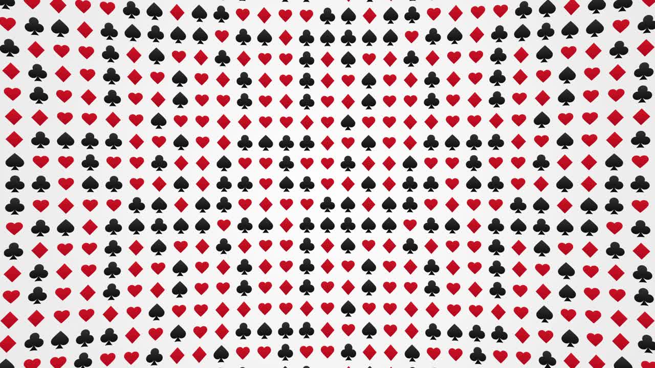 Playing card suits hearts diamonds clubs spades pattern animated background