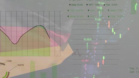 Animación-De-Gráficos-Y-Procesamiento-De-Datos-Sobre-La-Bandera-De-Alemania-Sobre-Fondo-Gris