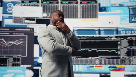 modern black entrepreneur thinking about new powerful ideas to obtain funds