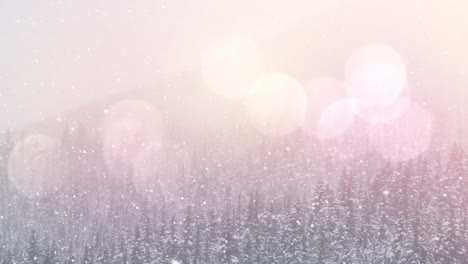 spots of light and over multiple tress on winter landscape