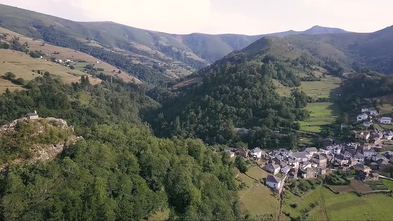 Aerial view of the village of Besullo located in Cangas del Narcea (Asturias), north of Spain