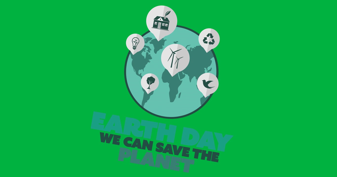 Digital animation of earth day text banner against black background