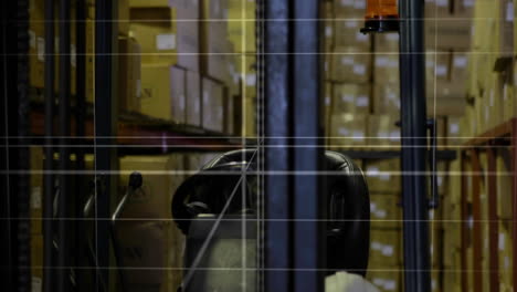 estantes de almacén con cajas y líneas de cuadrícula, animación logística