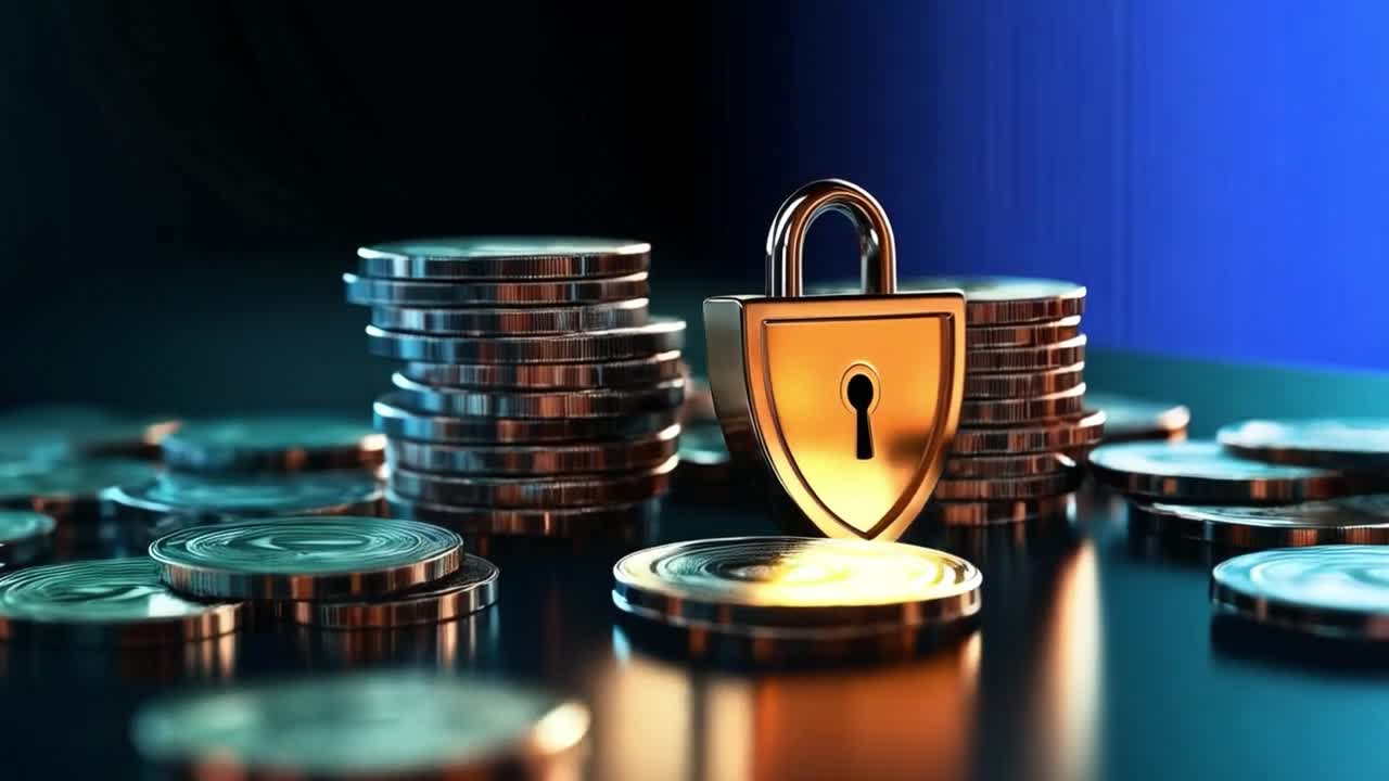 Financial Security with Coins and a Padlock