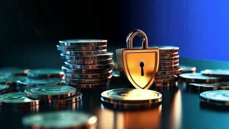 financial security with coins and a padlock