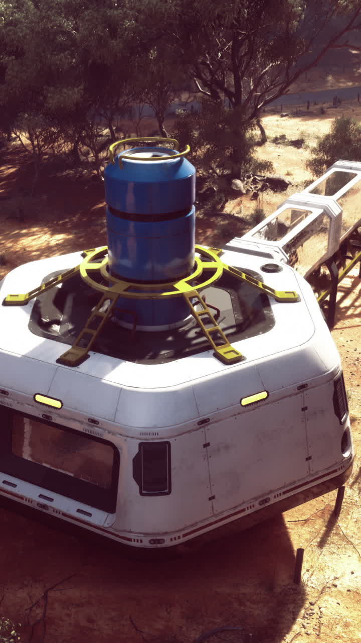 Exploring a futuristic habitat in a remote landscape during daylight