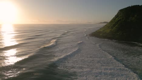 aerial views over burleigh heads at sunrise, gold coast, queensland, australia