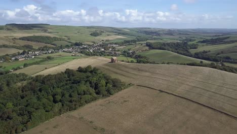 Very-wide-aerial-of-St-Catherine's-chapel-in-the-vast-surroundings-of-Dorset