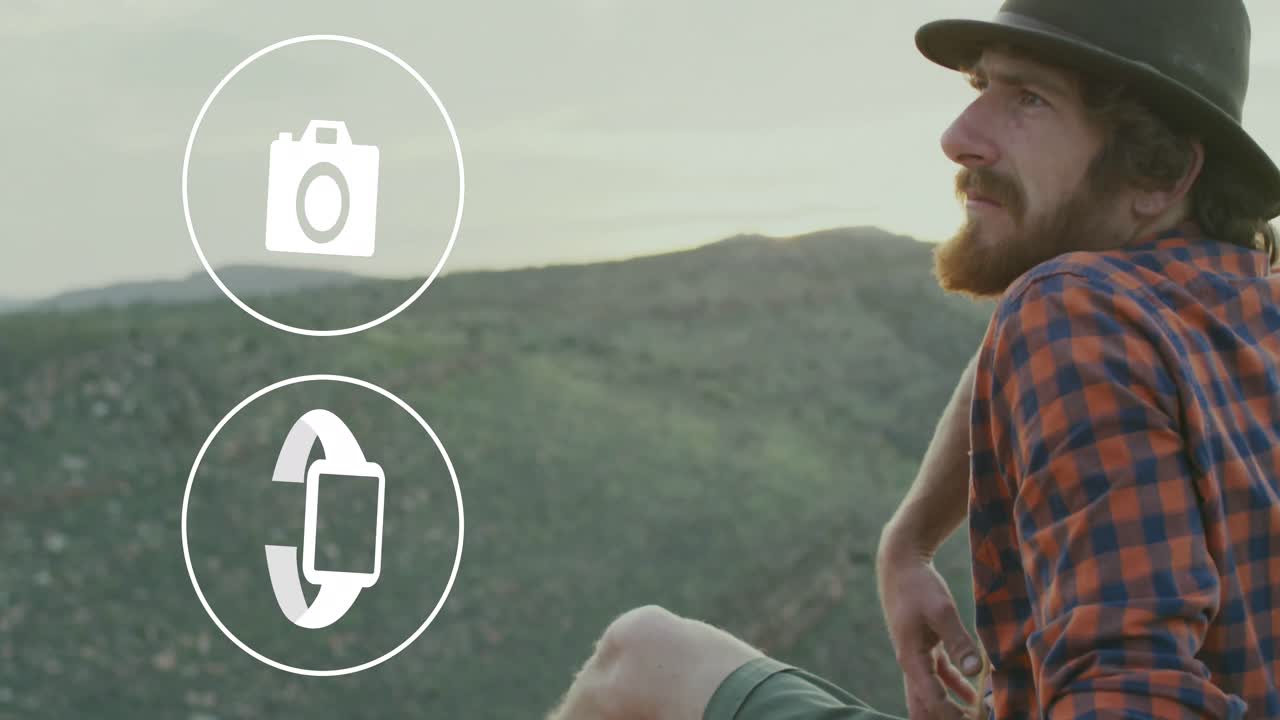 산에서 카우카스 인에 대한 아이콘 네트워크의 애니메이션