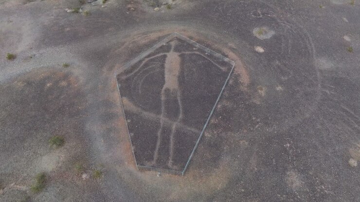 Aerial Slow Turn Over Blythe Intaglios, Ancient Geoglyphs in Sonoran Desert, Arizona