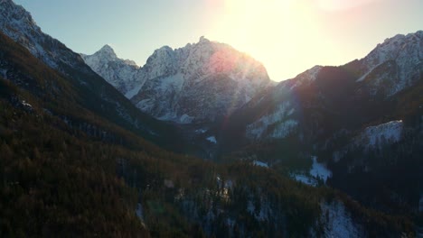 mountain valley with the river in winter