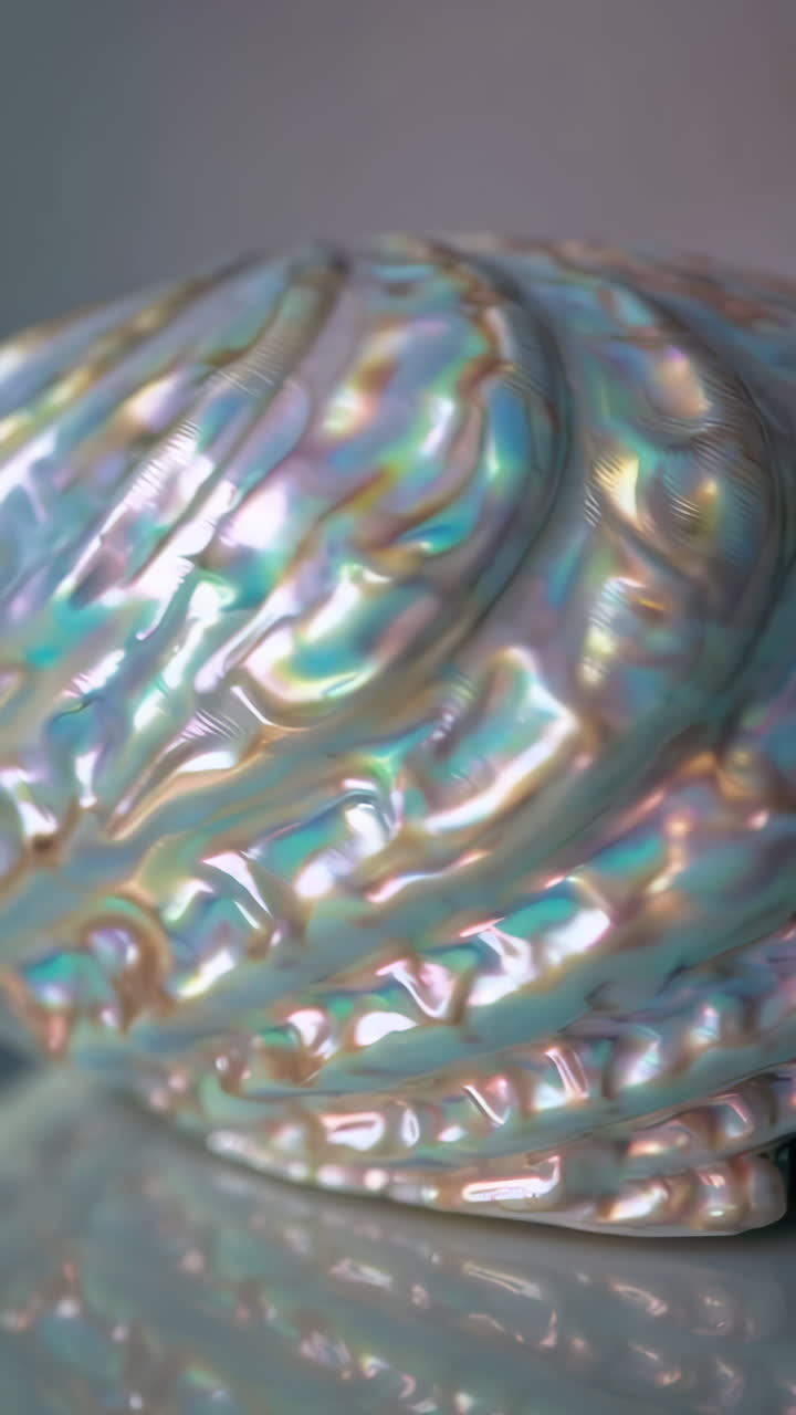 Close-up of Iridescent Pearlescent Shell Texture