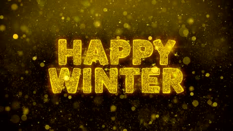 happy winter text on golden glitter shine particles animation.