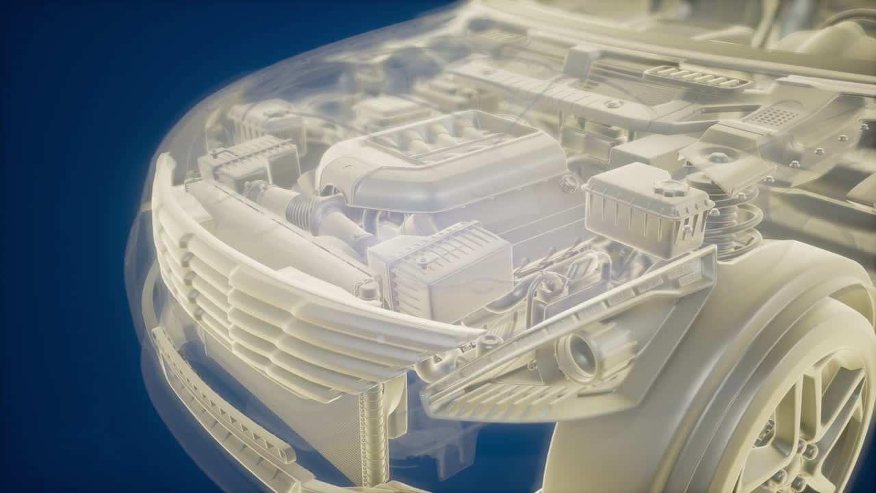 animación holográfica de un modelo de coche de wireframe en 3d