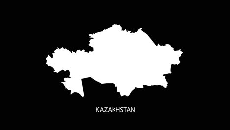 digital revealing and zooming in on kazakhstan country map alpha video with country name revealing background | kazakhstan country map and title revealing alpha video for editing template conceptual