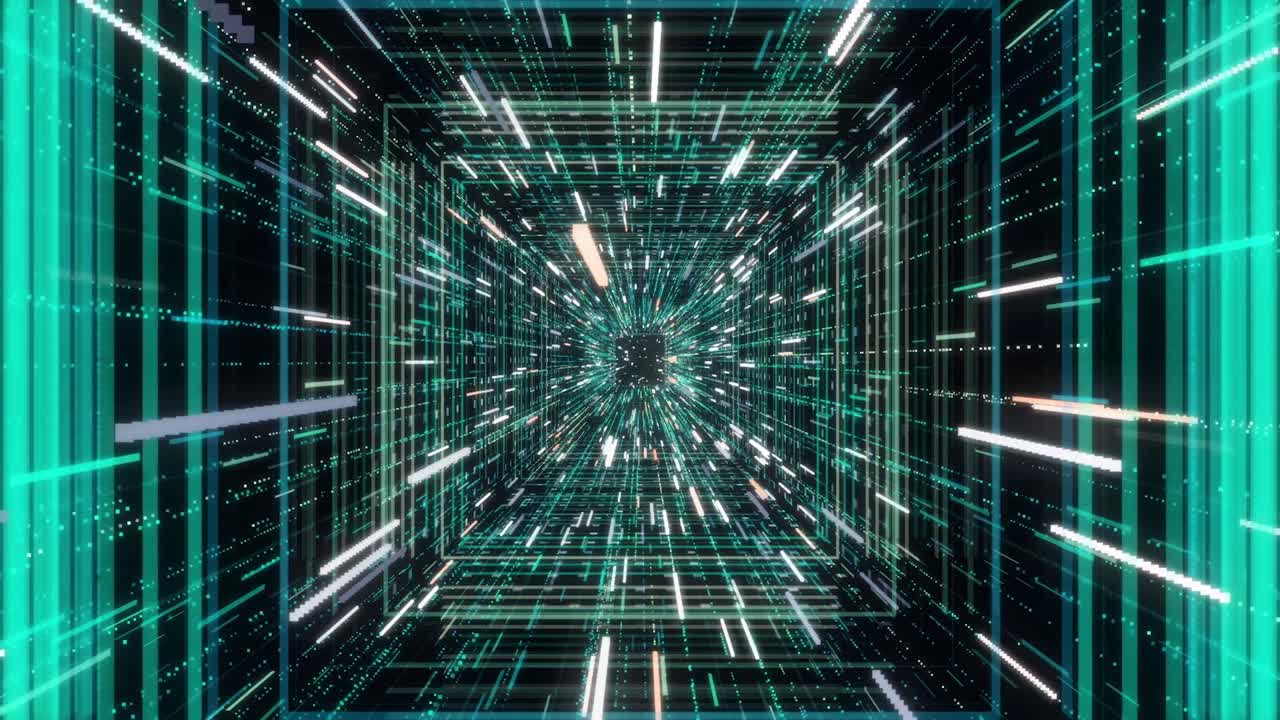 Abstract Digital Tunnel with Glowing Lines and Light Effects
