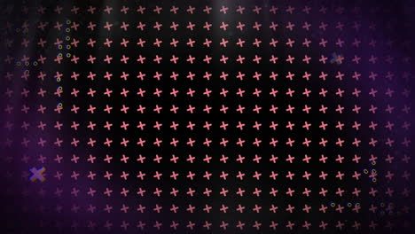 animation of distorting white crosses over grid of turning pink crosses on black background
