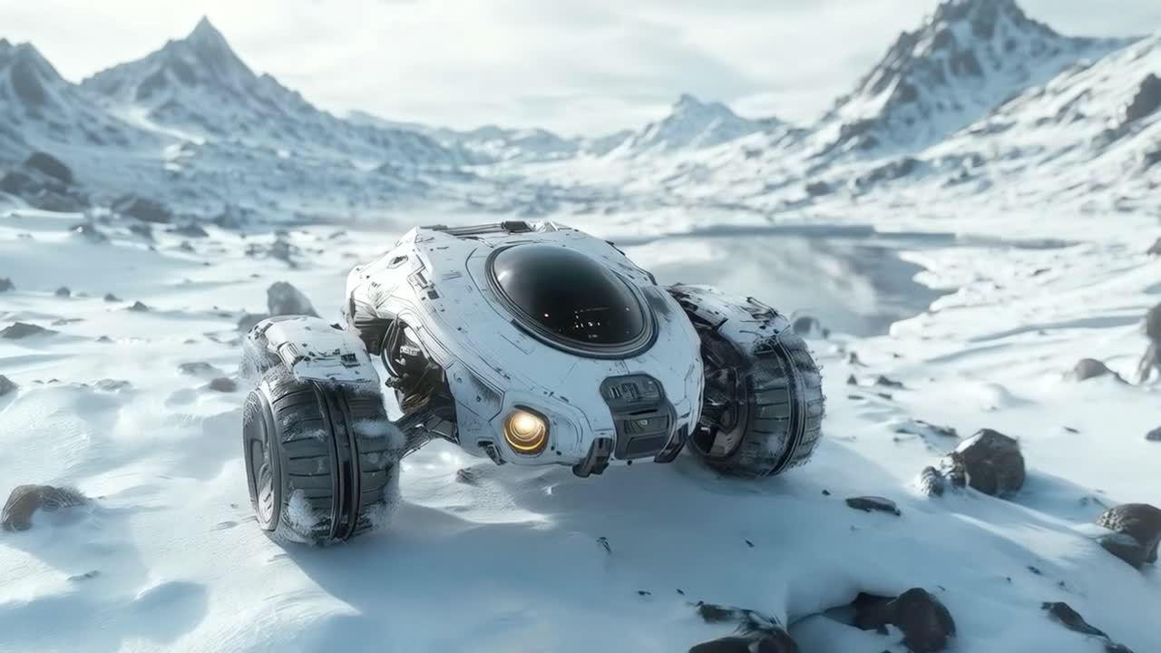 Rover da neve futuristico in un paesaggio artico