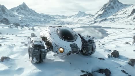 futuristic snow rover in arctic landscape