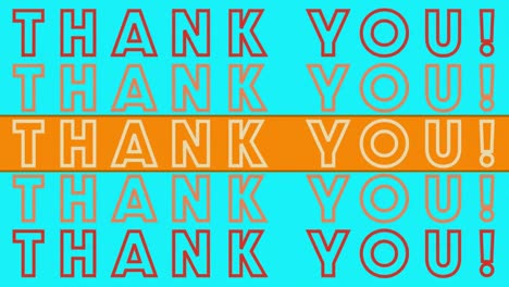 animation of thank you text in repetition with orange stripe over rainbow coloured striped circles