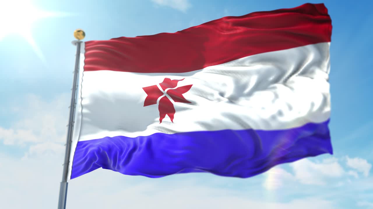 모르도비아의 기둥에 깃발을 흔드는 4k 3d 그림