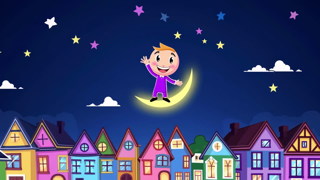Boy on the Moon Over a Town at Night
