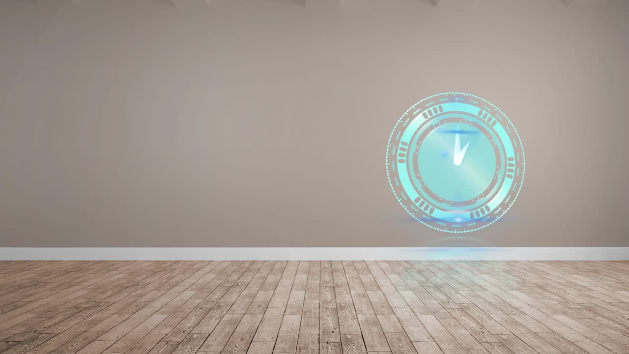 베이지색과 나무 배경에 복사 공간과 함께 빠르게 움직이는 시계의 애니메이션