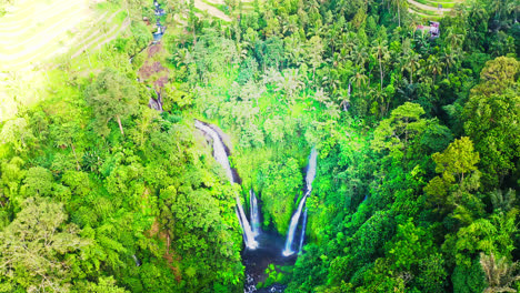 amazing fiji waterfalls in lush rainforest canyon of bali, indonesia