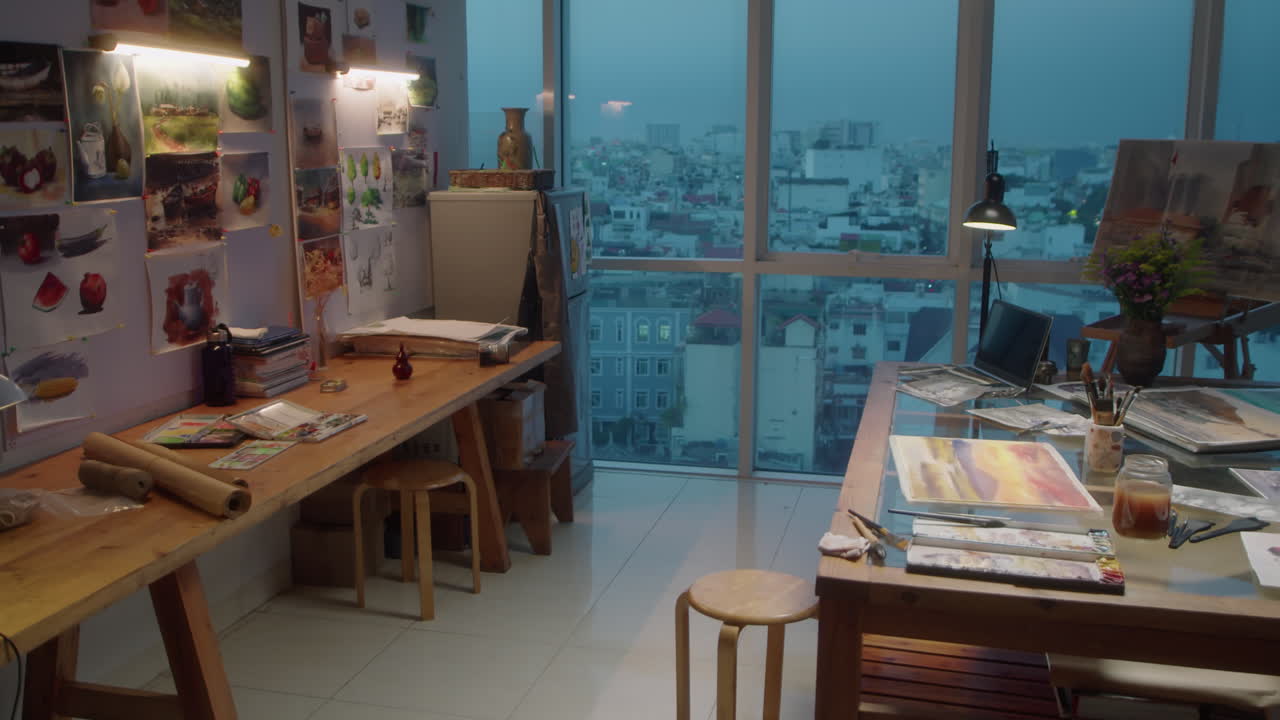 Interior of Art Studio with Paintings