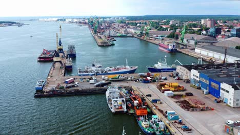 Aerial-View-Of-Port-Of-Klaipeda-In-Lithuania-During-Daytime---drone-shot