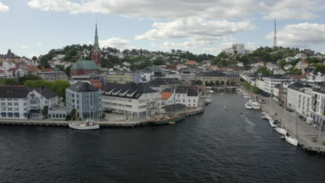 boats anchored at the pollen harbour near the clarion hotel tyholmen in arendal, norway