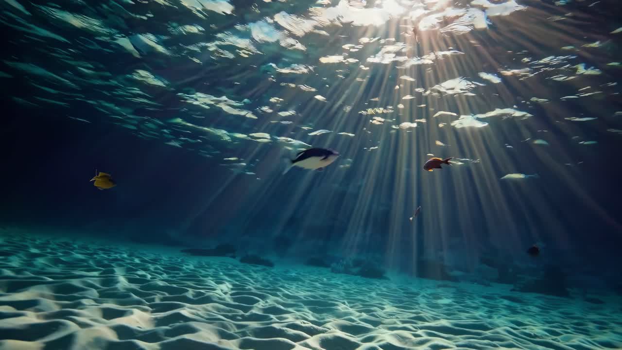 Underwater scene with sunlight streaming through, captured from a low angle