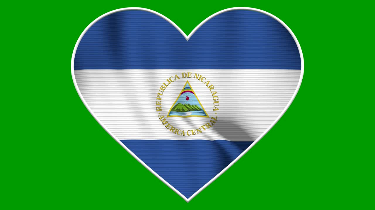 Nicaragua Heart Love Flag Loop - Realistic 4K flag waving in the wind