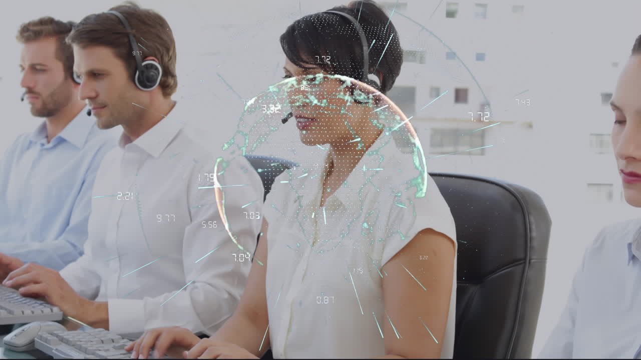 헤드 ⁇ 을 착용 한 사업가 들 과의 전 세계 및 연결 의 애니메이션