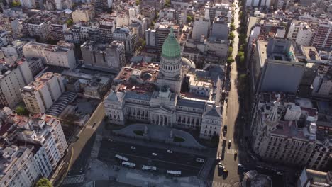 Rotating-aerial-view-over-Palace-of-Argentina-National-Congress-building,-Buenos-Aires,-Argentina