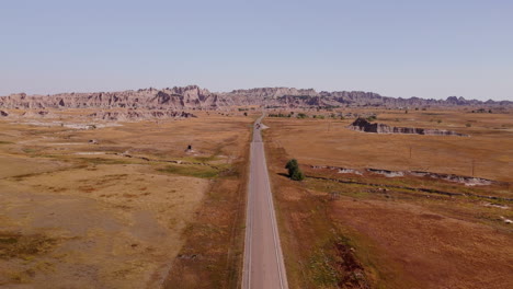 aerial view of a road through the badlands