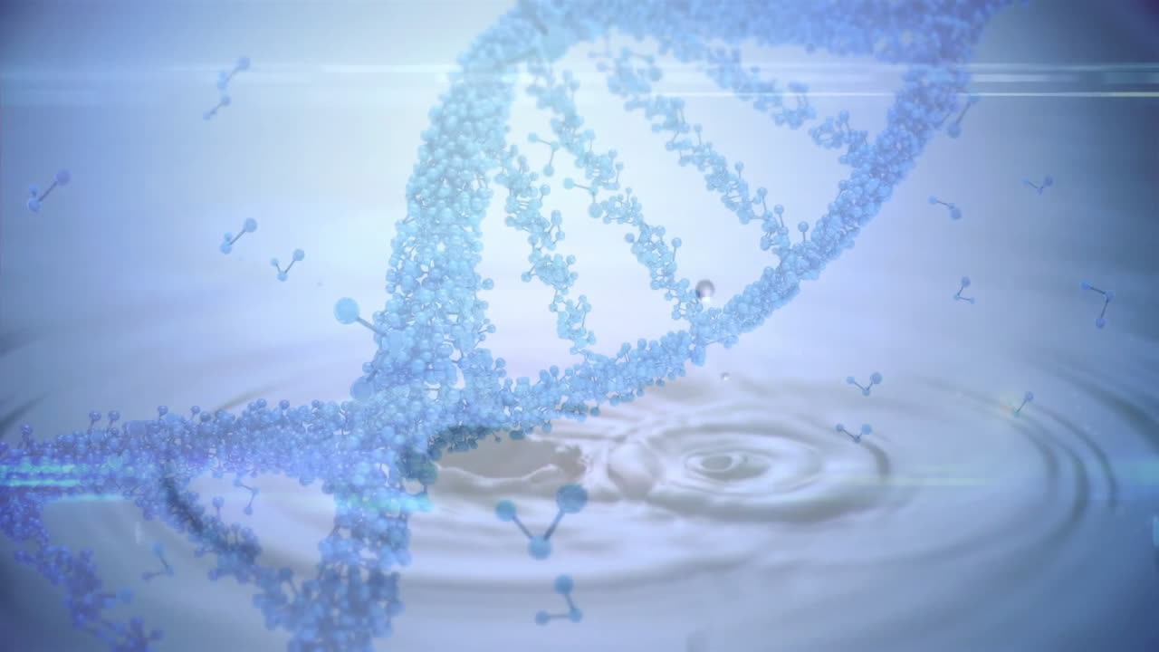 물방울 위에 있는 dna 가닥의 애니메이션