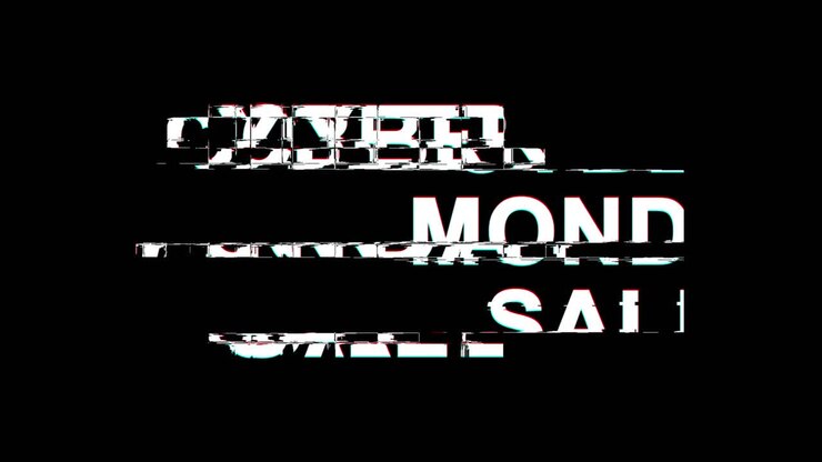 el lunes de ciber venta efecto glitch texto distorsión de televisión digital animación de bucle 4k