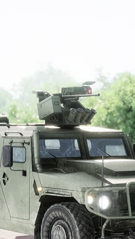 armored military car in big city