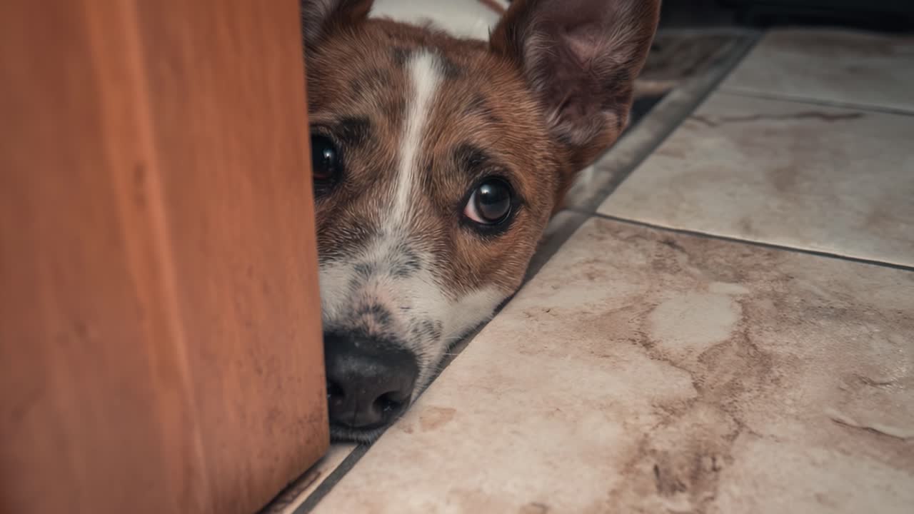 Curious Dog Peeks Beneath a Door: A Heartwarming Scene Capturing the Moment of Anxious Exploration and the Bond Between Pets and Their Spaces