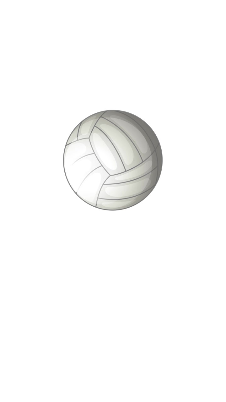 A 3D volleyball bounces vertically against a minimalist white backdrop with soft drop shadows.