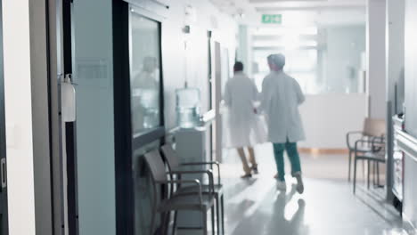 doctors, team and running in corridor