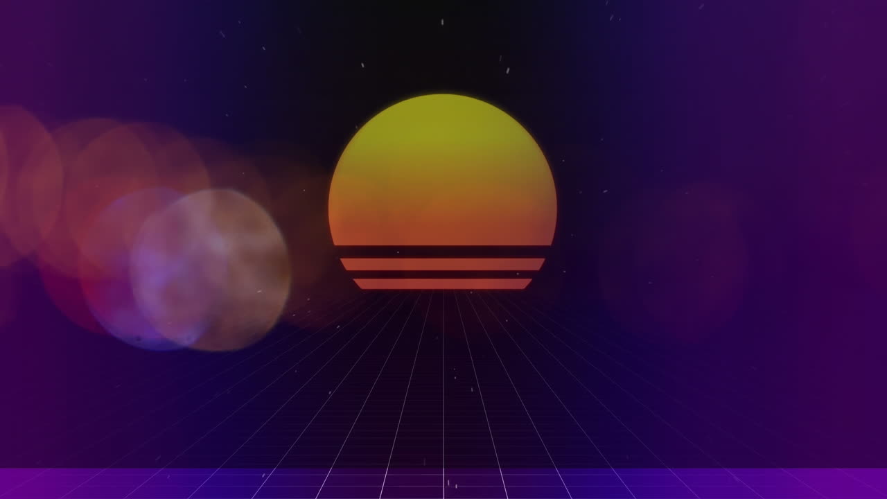 puesta de sol en la playa con burbuja discreta en primer plano sobre fondo púrpura