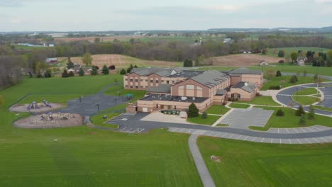 aerial of modern america school building in usa